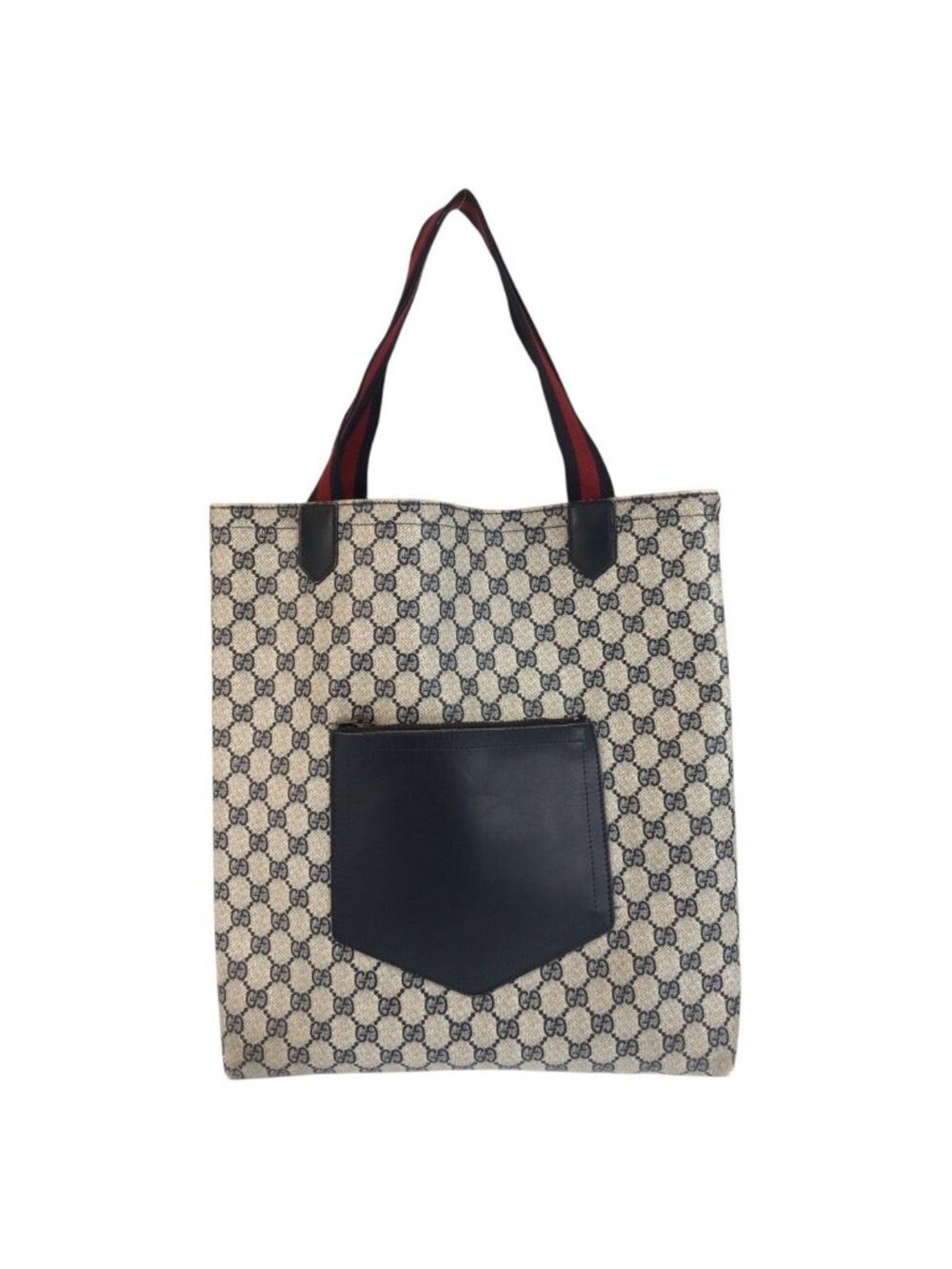 Gucci Vintage Sherry Line Gray Navy GG Supreme Canvas Tote Shoulder Bag